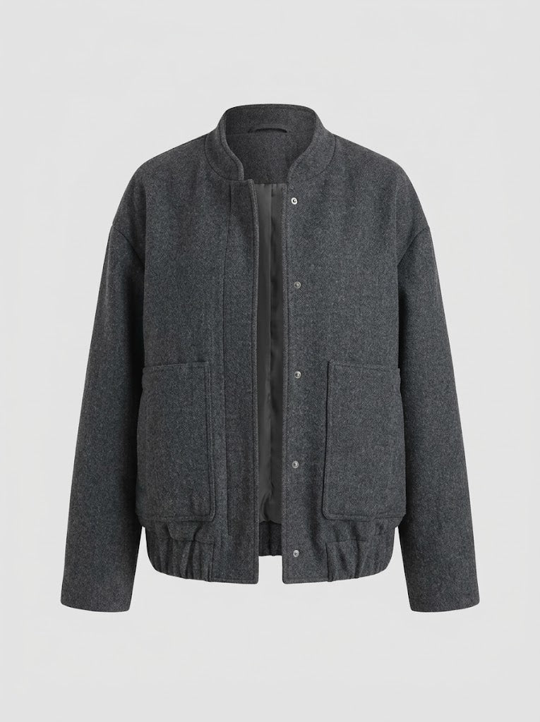 Women's Textured Wool-Blend Edge-to-Edge Coat with Wide Sleeves - Black