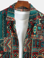 Men's Intricate Woven-Pattern Jacket with Front Pockets