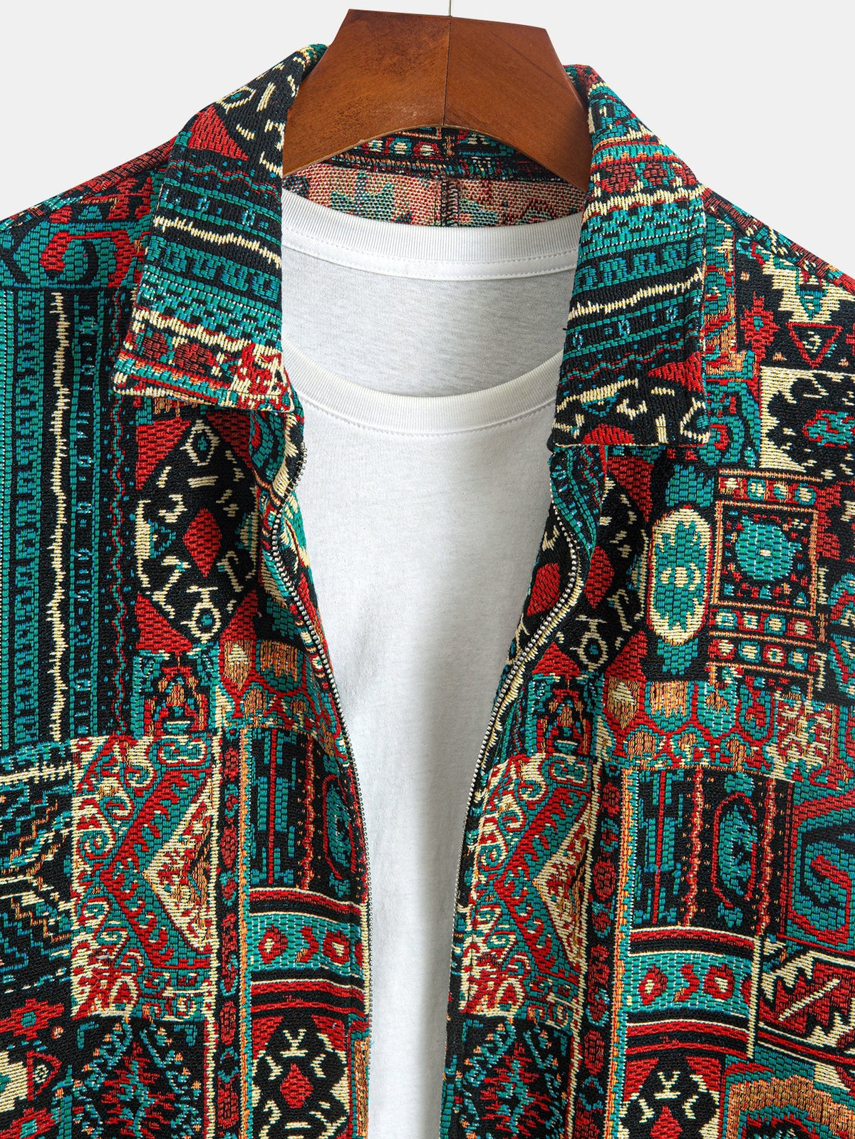 Men's Intricate Woven-Pattern Jacket with Front Pockets