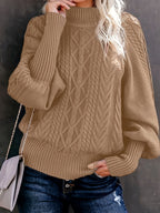Women's Cable-Knit Mock Neck Jumper for Spring and Autumn