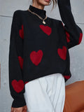 Women's Relaxed Print Knit Jumper with Ribbed Roll Neck - Black