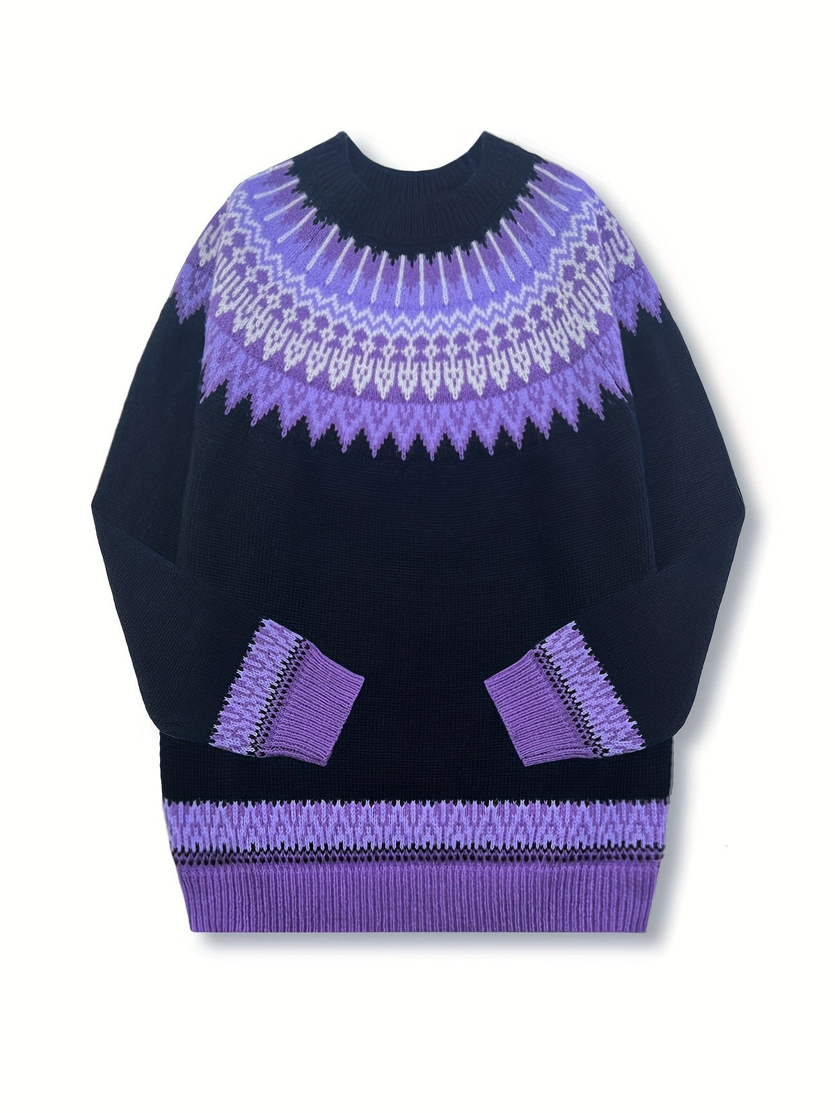 Women's Warm Jacquard Chunky Knit Jumper with Crew Neck