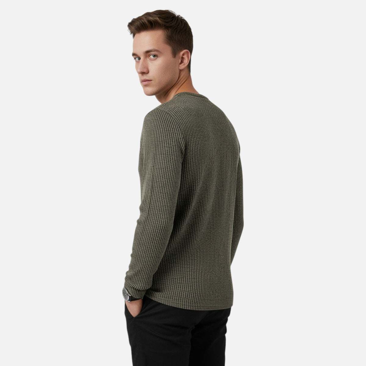 Men's Button-Neck Cable Knit Henley for Spring and Autumn