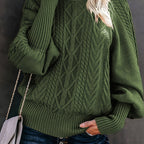 Women's Cable-Knit Mock Neck Jumper for Spring and Autumn