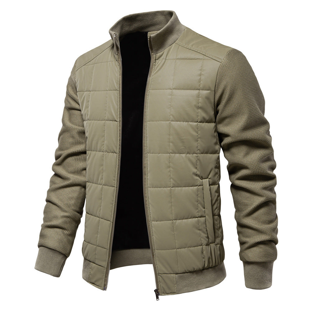 Men's Mid-Season Padded Zip Jacket with Knitted Sleeves - Sage Green