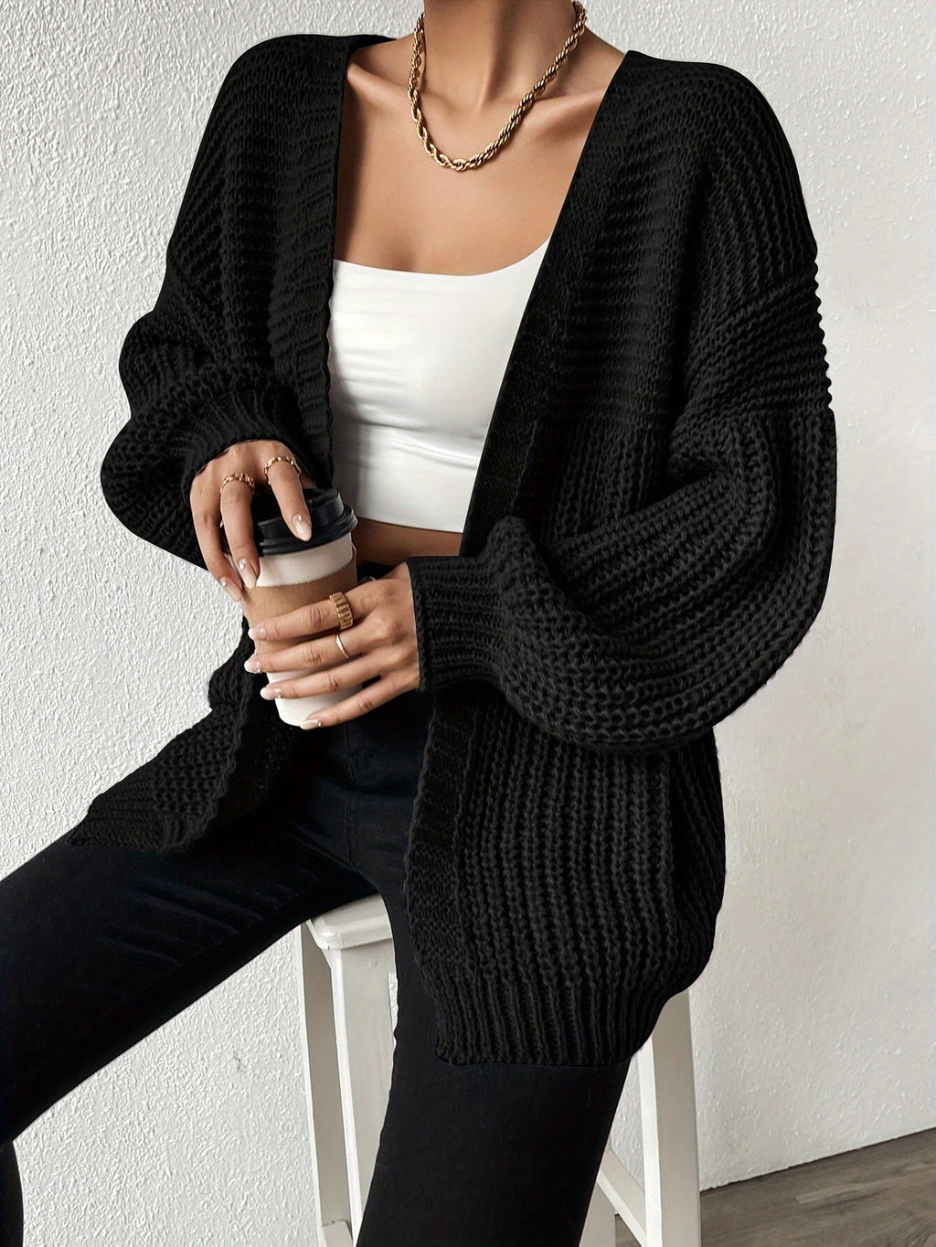 Women's Draped Open-Front Cardigan in Soft Chunky Knit