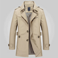 Men's Mid-Length Epaulette Trench Coat with Side Pockets - Beige