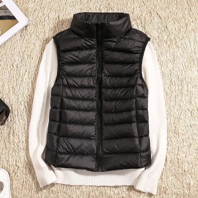 Women's Light-Padded Quilted Gilet with Tall Stand Collar