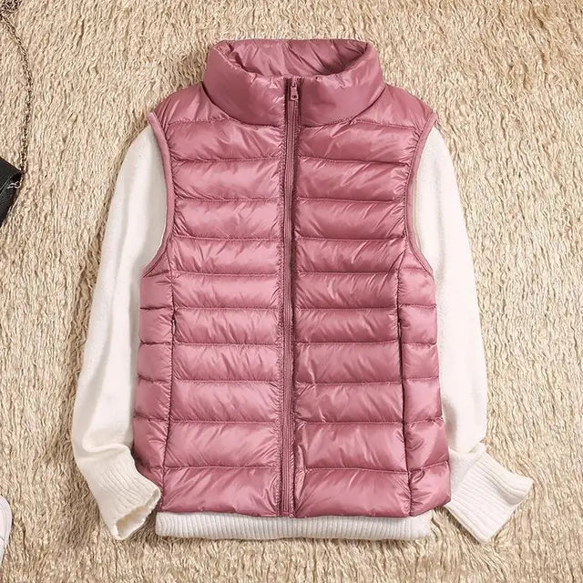 Women's Light-Padded Quilted Gilet with Tall Stand Collar - Pink