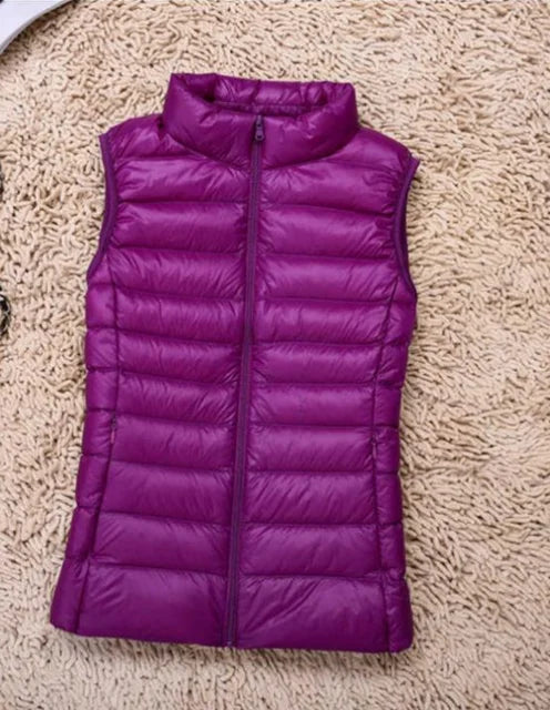 Women's Light-Padded Quilted Gilet with Tall Stand Collar - Purple