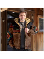 Men's Earthy Southwestern Print Zip-Up Jacket with Plush Lining