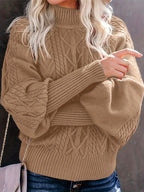 Women's Cable-Knit Mock Neck Jumper for Spring and Autumn