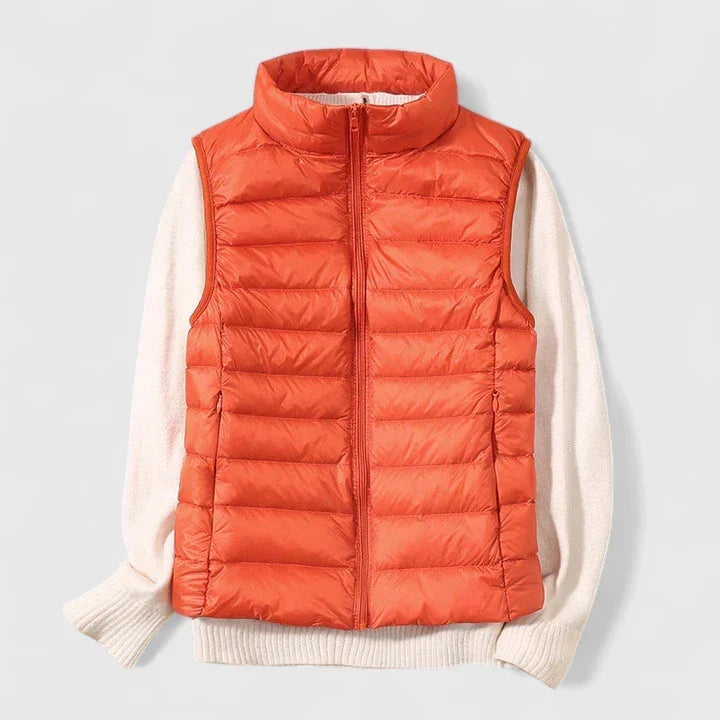 Women's Shower-Resistant Gilet with Refined Hems and Pockets - Orange