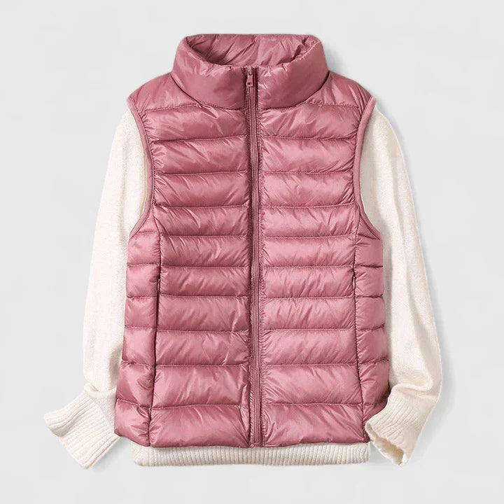 Women's Shower-Resistant Gilet with Refined Hems and Pockets - Pink