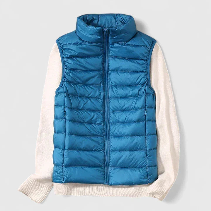 Women's Shower-Resistant Gilet with Refined Hems and Pockets - Dark Turquoise