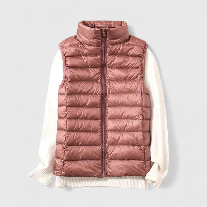 Women's Shower-Resistant Gilet with Refined Hems and Pockets - Bronze