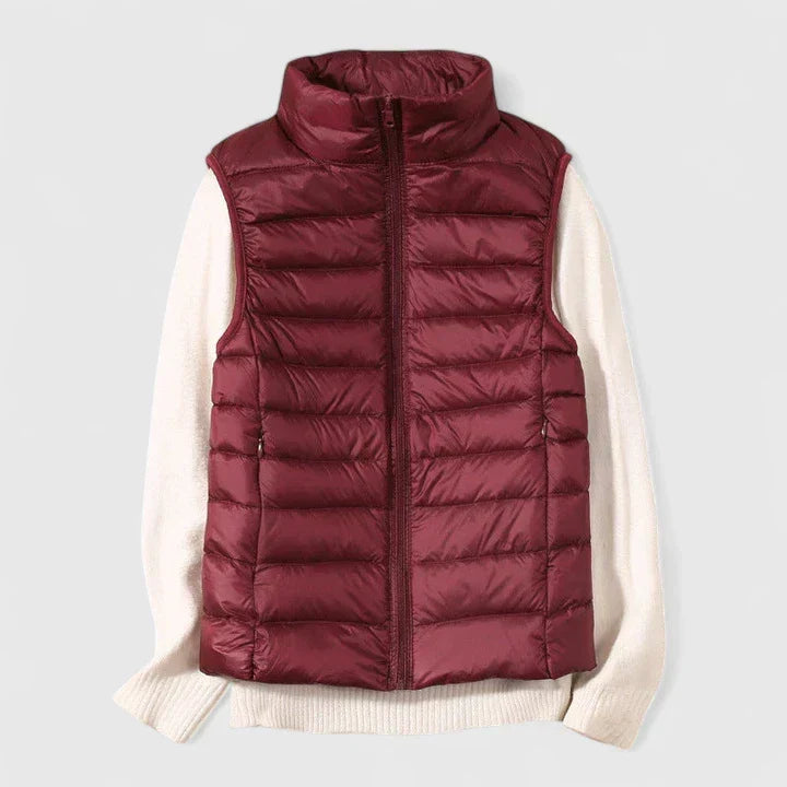 Women's Shower-Resistant Gilet with Refined Hems and Pockets - Wine Red
