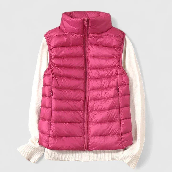 Women's Shower-Resistant Gilet with Refined Hems and Pockets - Hot Pink