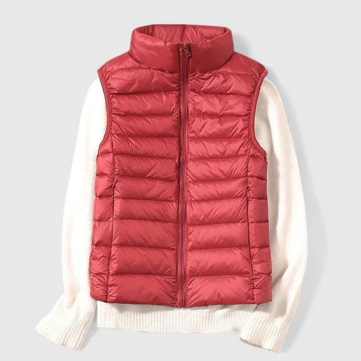Women's Shower-Resistant Gilet with Refined Hems and Pockets - Red