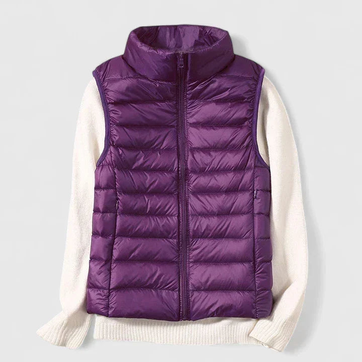 Women's Shower-Resistant Gilet with Refined Hems and Pockets - Purple