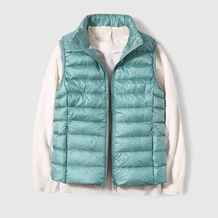 Women's Shower-Resistant Gilet with Refined Hems and Pockets - Light Blue