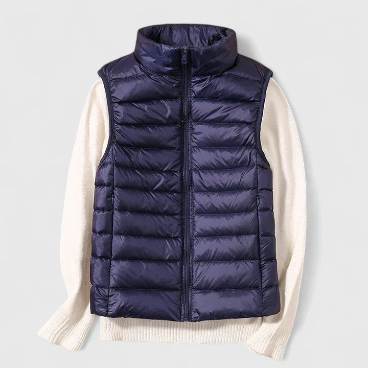 Women's Shower-Resistant Gilet with Refined Hems and Pockets - Navy