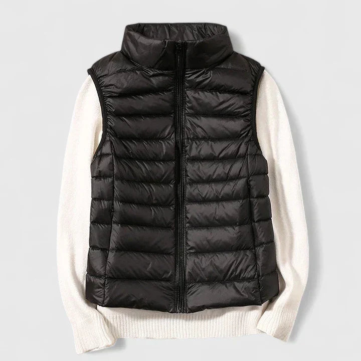 Women's Shower-Resistant Gilet with Refined Hems and Pockets - Black