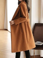 Women's Longline Smart Coat with Cinch Belt and Broad Lapels