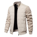 Men's Mid-Season Padded Zip Jacket with Knitted Sleeves - Beige
