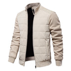 Men's Mid-Season Padded Zip Jacket with Knitted Sleeves - Beige
