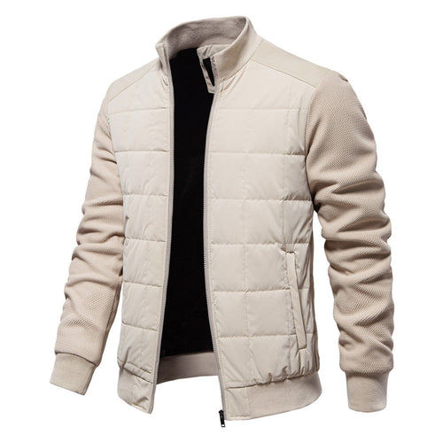 Men's Mid-Season Padded Zip Jacket with Knitted Sleeves - Beige