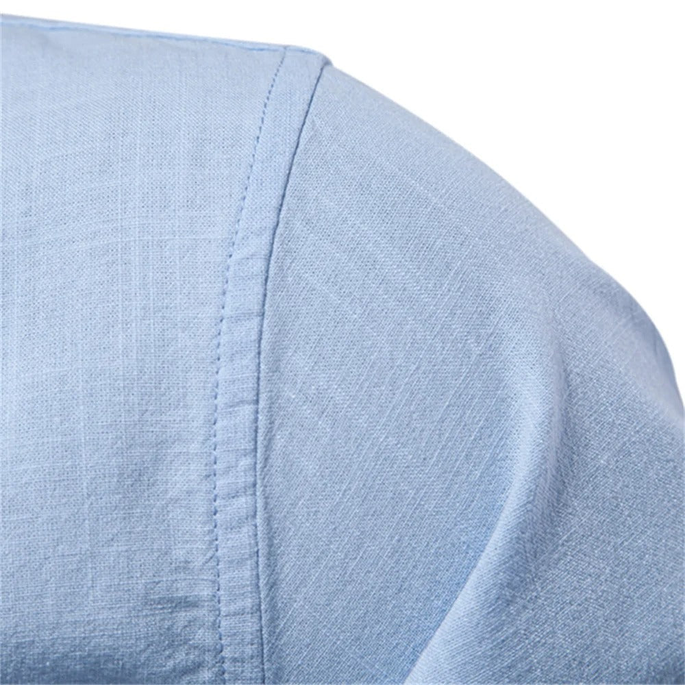 Men's Lightweight Band Collar Summer Shirt in Cotton
