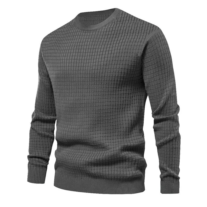 Men's Soft-Blend Waffle Knit Jumper with Elastic Cuffs - Grey