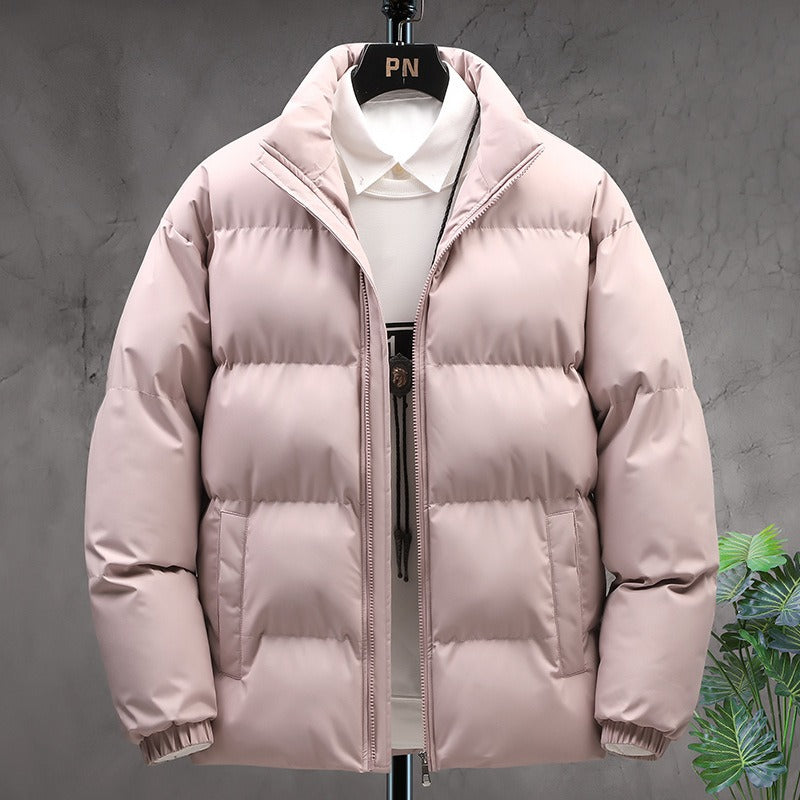 Men's Broad-Channel Puffer Jacket with Stand Collar and Soft Lining - Light Pink