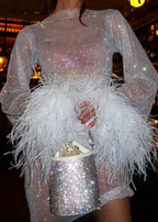 Women's Lightweight Metallic Mini Dress with Feathered Sleeve Ends