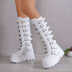 Women's Festival-Ready Buckle-Strap Tall Boots on a Lugged Platform