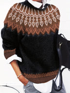 Women's Warm Jacquard Chunky Knit Jumper with Crew Neck