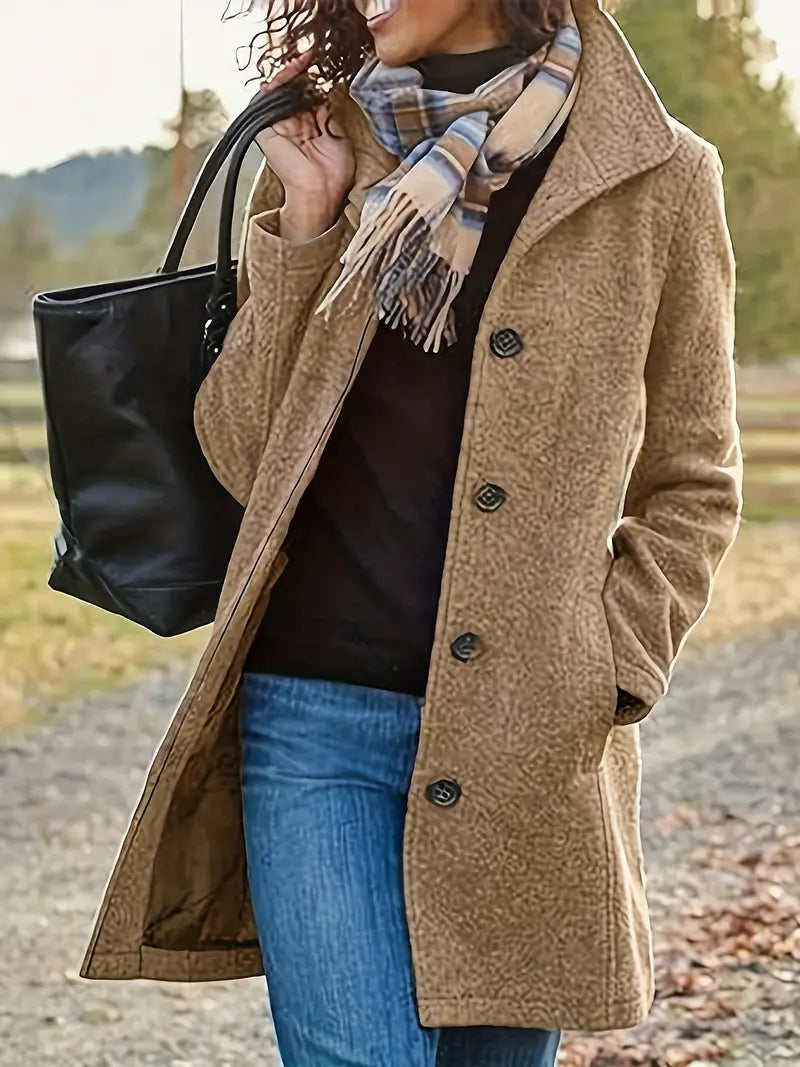 Women's Figure-Following Warm-Lined Classic Coat - Beige