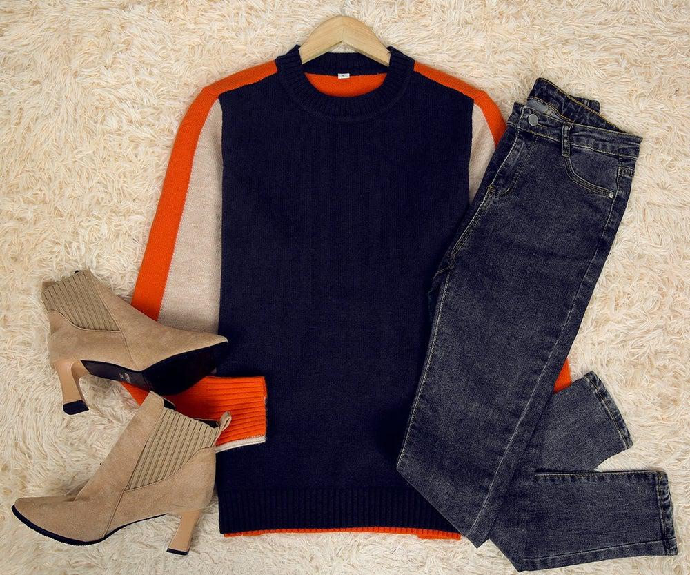 Women's Slim-Fit Cotton Jumper with Bold Block Stripes
