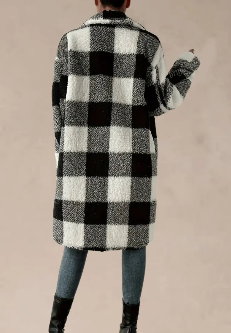 Women's Buttoned Teddy Fleece Coat with Printed Finish and Pockets