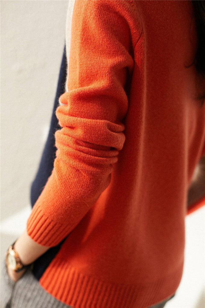 Women's Slim-Fit Cotton Jumper with Bold Block Stripes