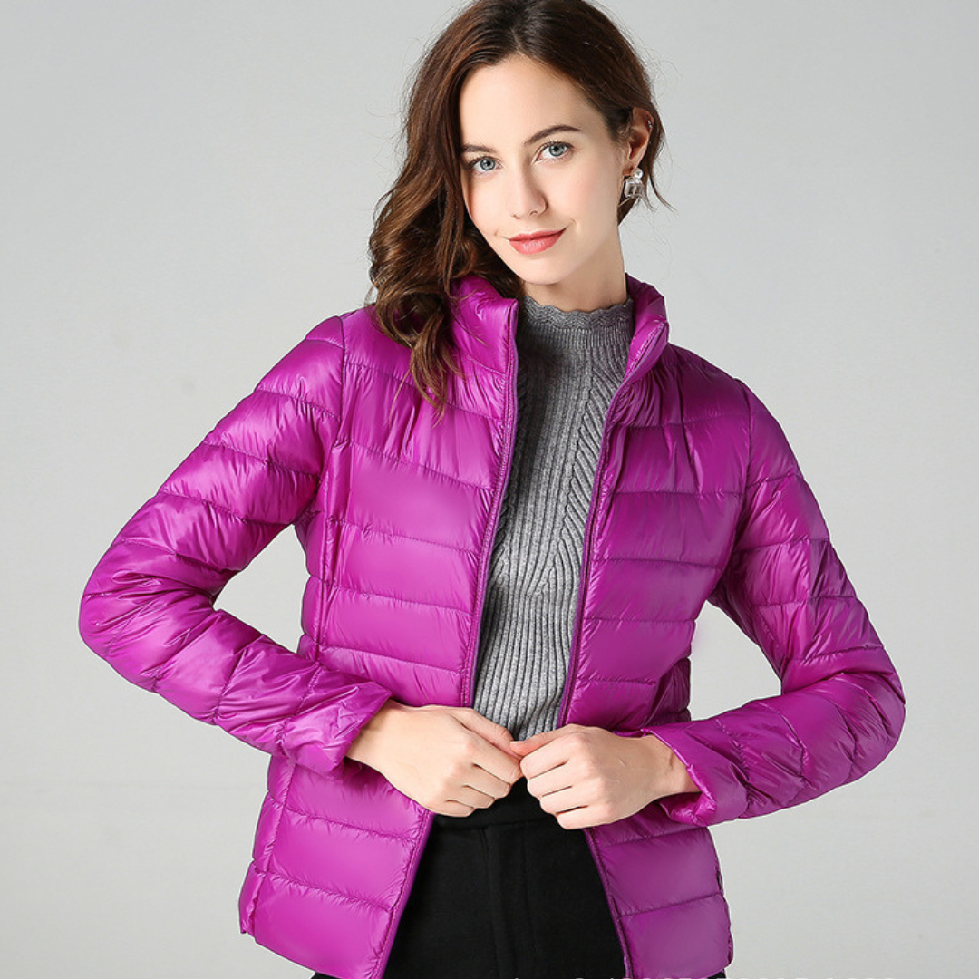 Women's Breathable Feather-Fill Raincoat that Packs into a Pouch - Purple