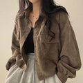 Women's Relaxed Pointed-Collar Corduroy Overshirt - Brown