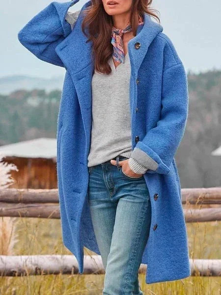 Women's Textured Dropped-Shoulder Overcoat with Roomy Sleeves - Blue