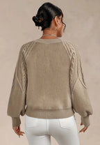Women's Relaxed Cable-Knit Jumper with Balloon Sleeves