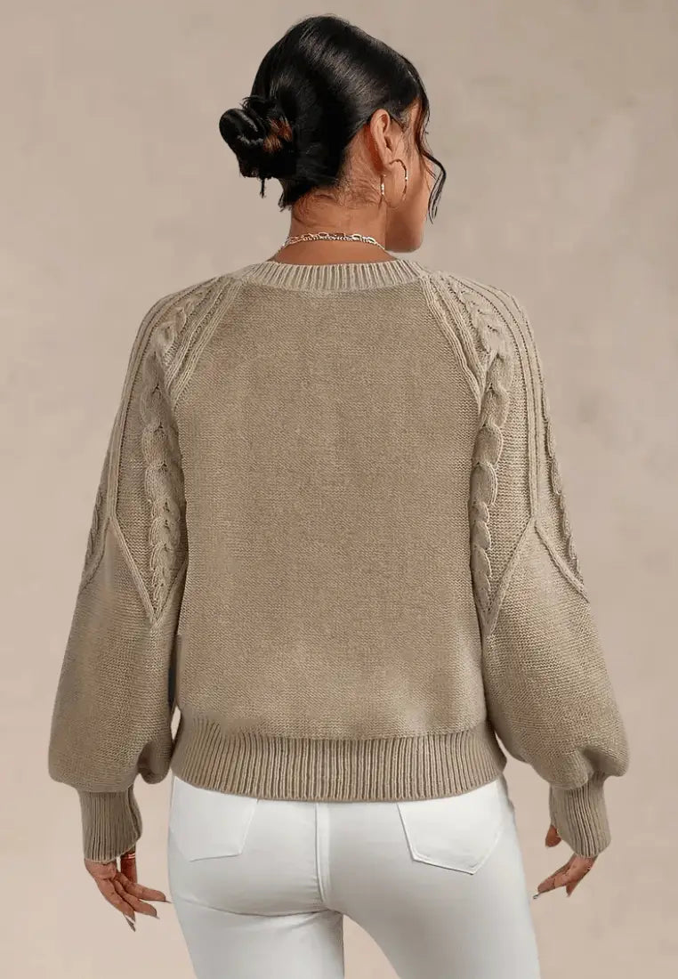 Women's Relaxed Cable-Knit Jumper with Balloon Sleeves