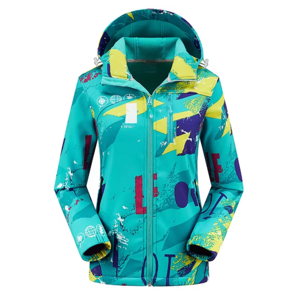 Women's Bold-Print Thermal Softshell Jacket for Hill Walks - Blue Green