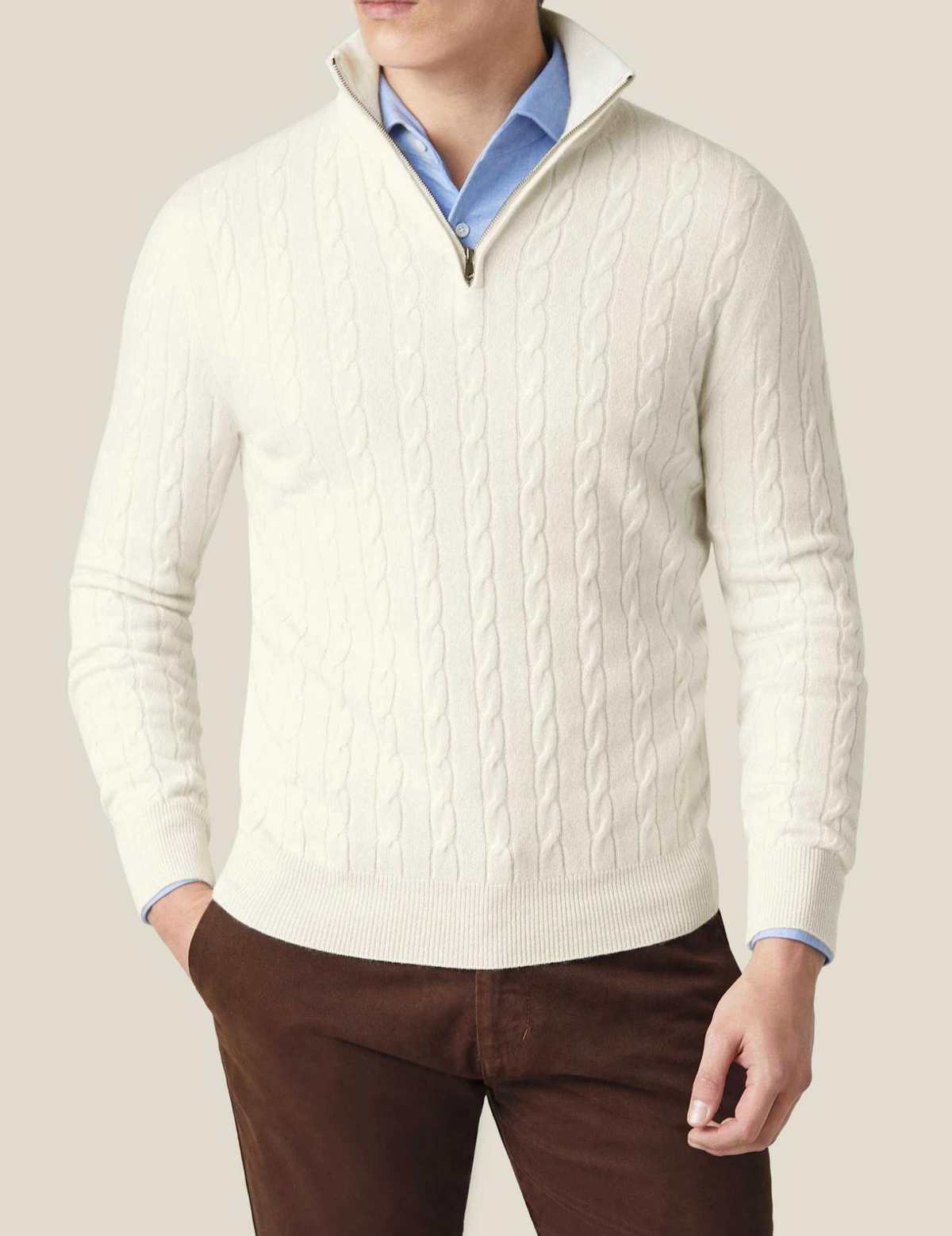 Men's Classic-Fit Half-Zip Cable Knit Pullover - White