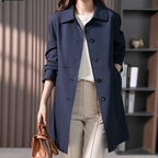 Women's Minimal Long Trench with Single-Button Fastening