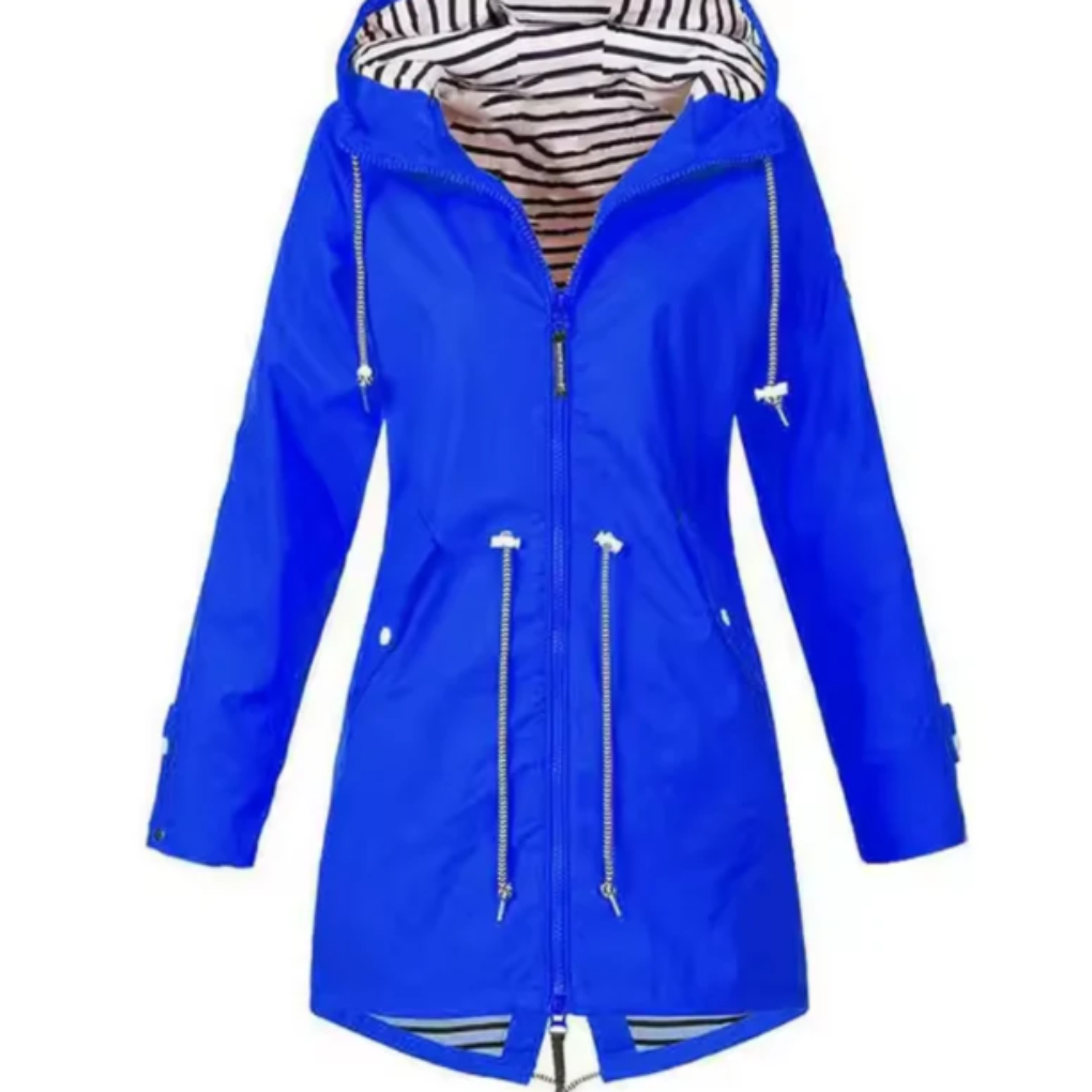 Women's Drawcord-Hood Weatherproof Cagoule with Zip Pockets - Blue